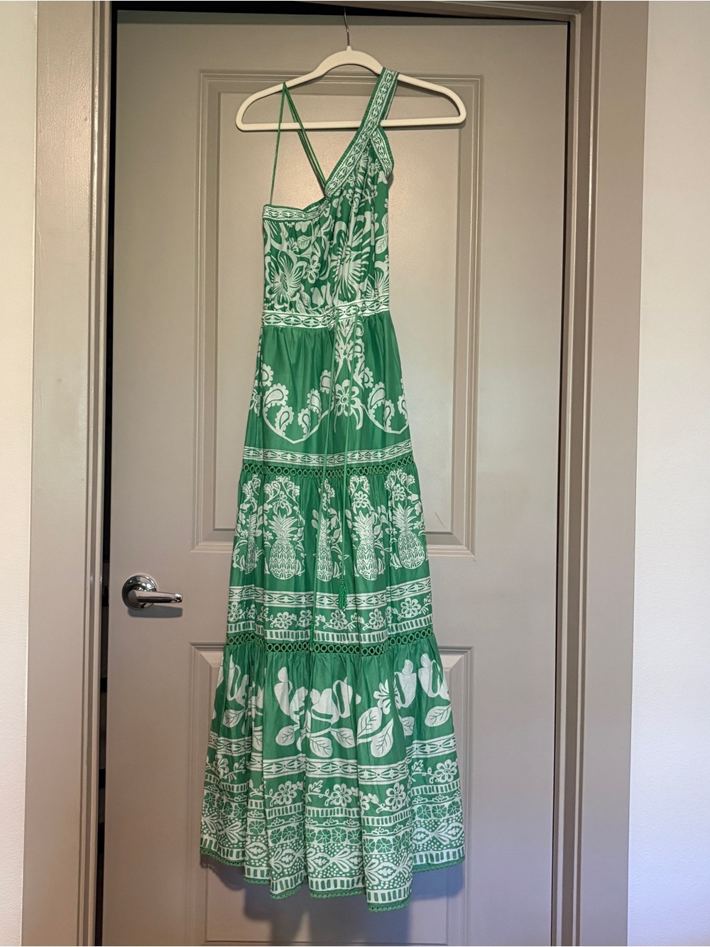 FARM Rio Green One-Shoulder Maxi Dress with White Print